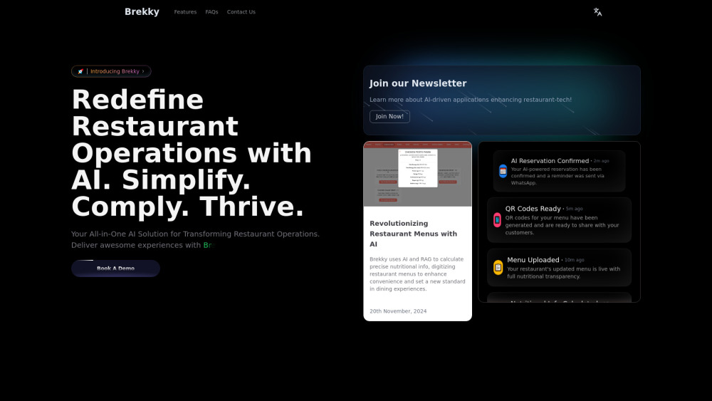 Brekky: AI Solutions for Restaurants : Use Cases, Pricing, Reviews