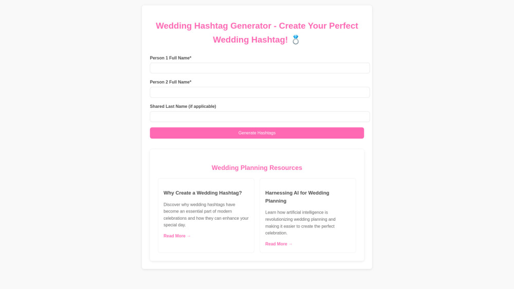 Wedding Hashtag AI : Cute & Clever Hashtags, Reviews, Pricing