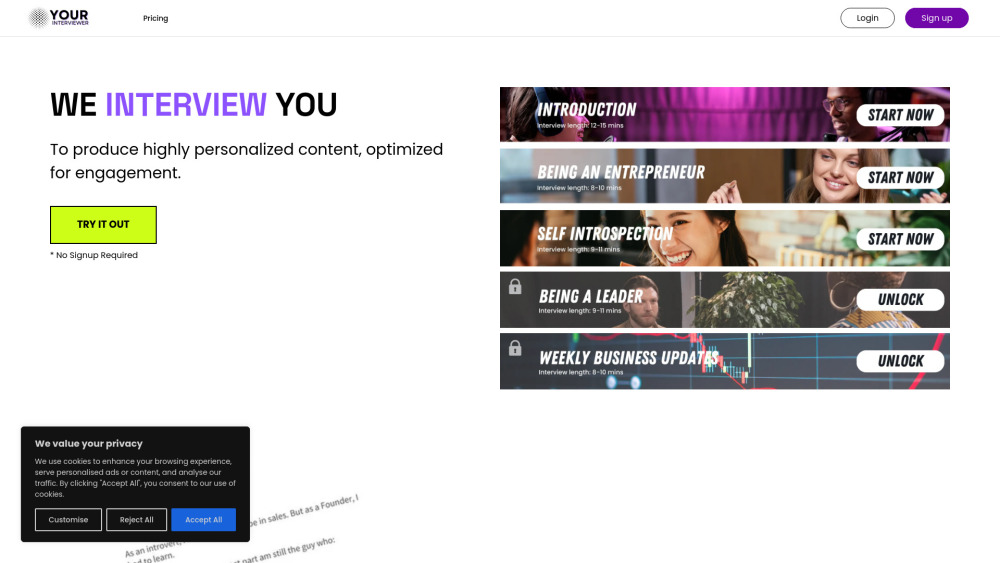 Your Interviewer : AI Interviews, Use Cases, Pricing, Reviews