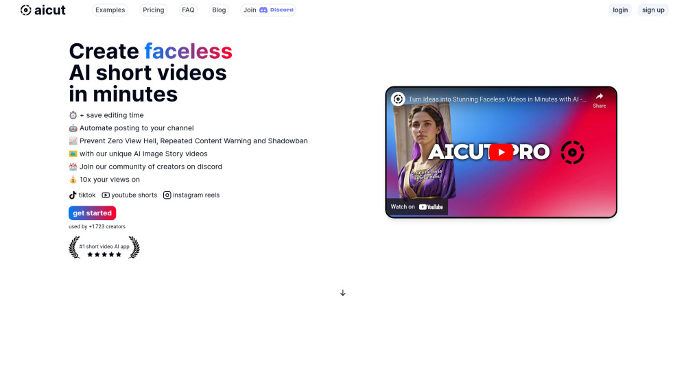 AICUT : AI Faceless Videos, Pricing, Reviews, Features, Alternatives