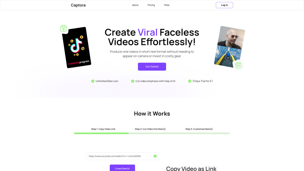 Captora AI : Auto-Generate Faceless Videos, No Camera or Script Captora AI : Auto-Generate Faceless Videos, No Camera or Script