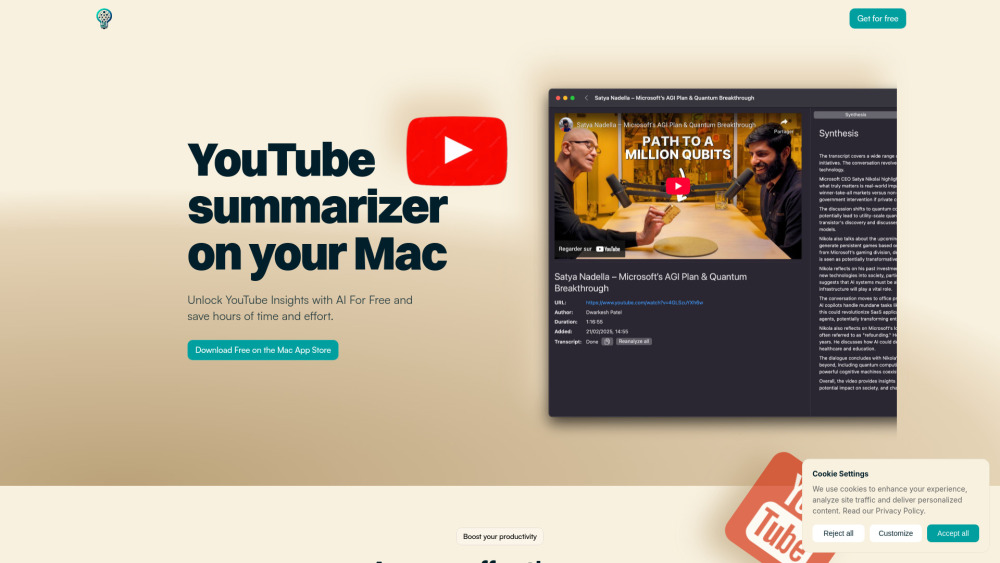 AI Summarizer for YouTube (Mac) : Quick, Sequential & Deep Insights