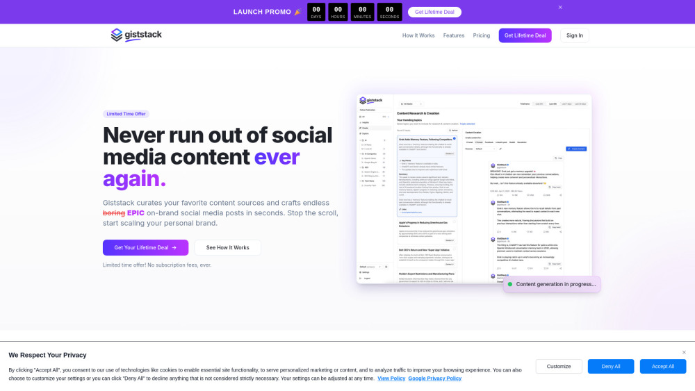 Giststack AI Tool : Content Curation & Auto Social Posts