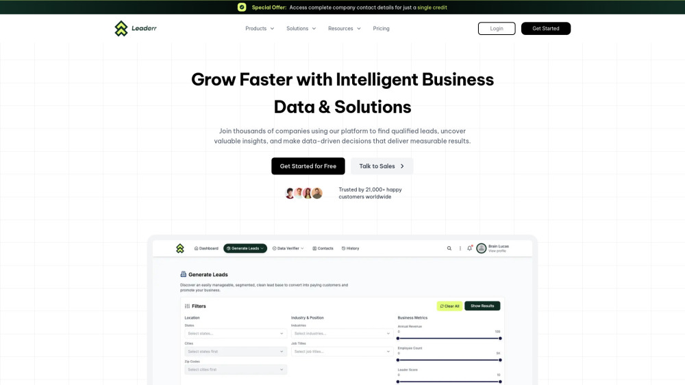 Leaderr: AI-Powered B2B Data Intelligence & Lead Generation