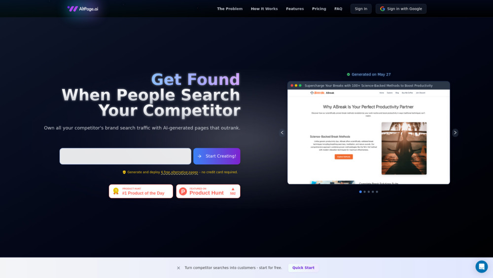 AltPage.ai : AI-Generated Competitor Alternatives to Steal Traffic AltPage.ai : AI-Generated Competitor Alternatives to Steal Traffic