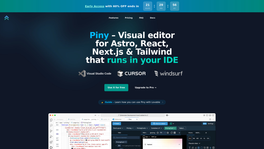 Piny: Visual Editor for Astro, React, Next.js & Tailwind CSS