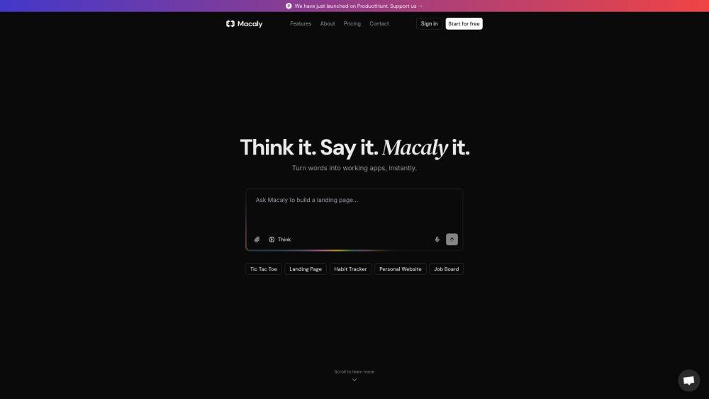 Macaly: AI Coding Assistant Turning Words into Apps Instantly