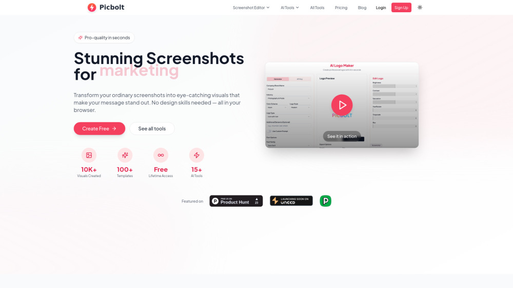 Picbolt : Turn Screenshots into Visuals & Mockups in Seconds