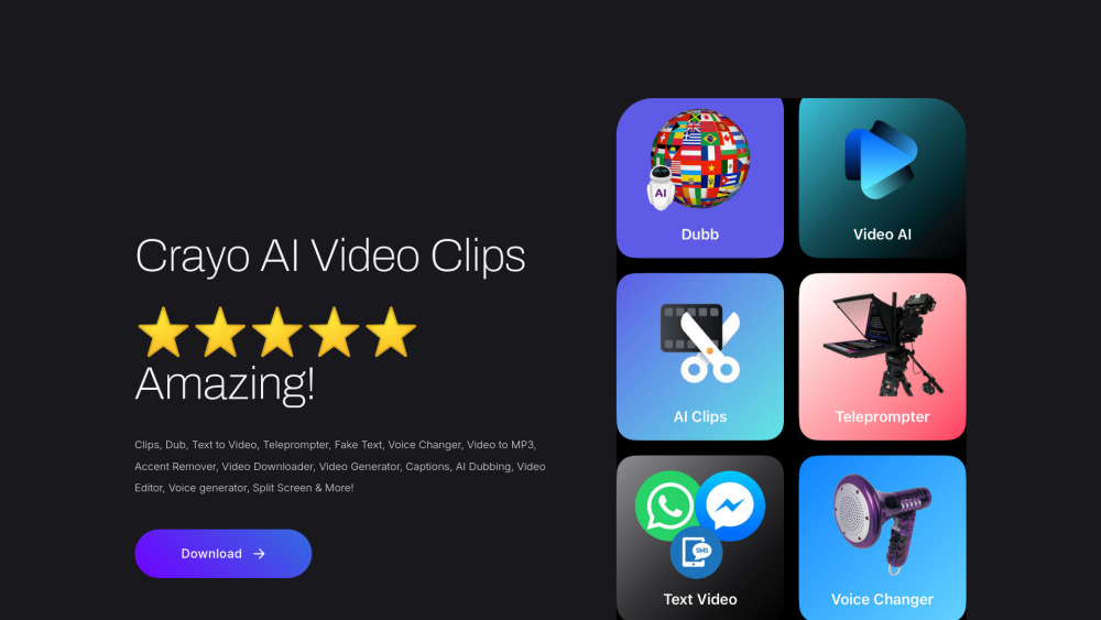 Crayo AI Video Clips Generator : Viral Videos, Dubbing, Editing