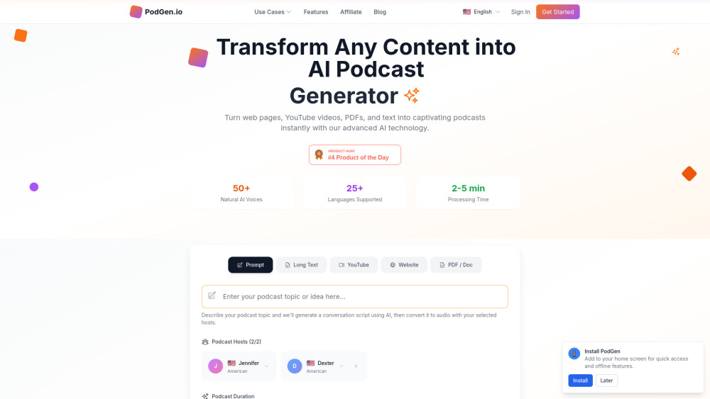 PodGen.io : AI-Powered Podcasts with Natural Voices in Seconds