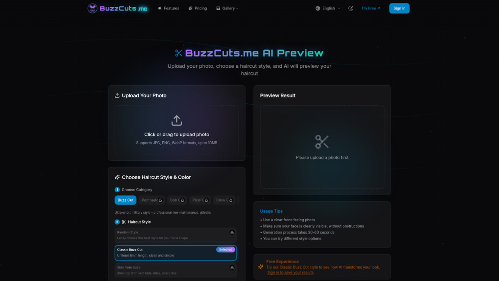buzzcuts.me : AI Buzz Cut Preview • Free Forever • No Regrets