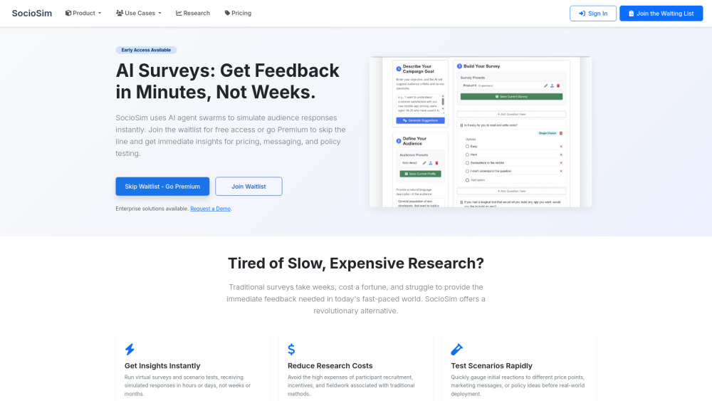 SocioSim: AI Survey Platform with Simulated Responses : Instant, Bias-Free Audience Simulation