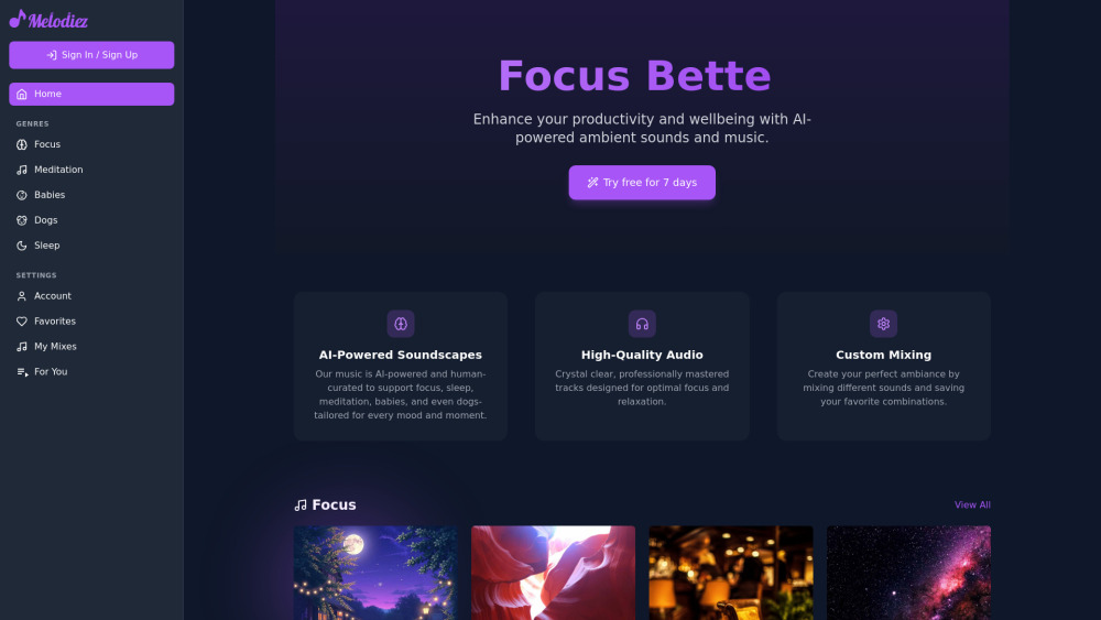 Melodiez: AI Music for Focus, Relaxation, Sleep, Baby & Pet Care