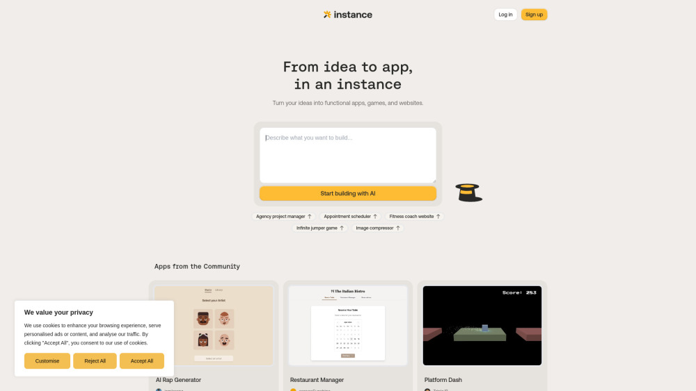 Instance: AI-Powered No-Code App Builder for iOS, Android & Web