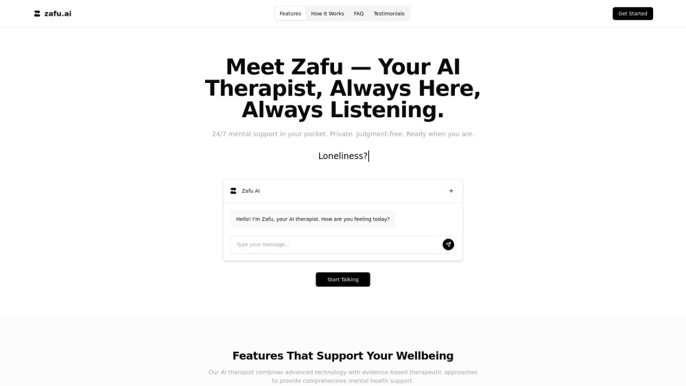 Zafu.ai: 24/7 AI Therapist, Compassionate & Confidential Support