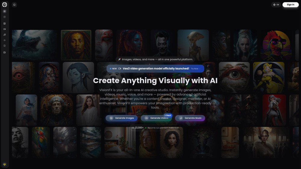 VisionFX: AI Studio for Images, Videos, Music, Voice & More VisionFX: AI Studio for Images, Videos, Music, Voice & More