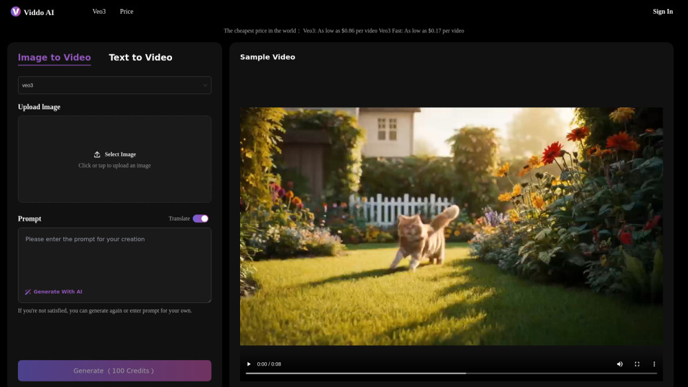 Viddo-Veo3 AI Video Generator : Cheapest, Fast & Powerful