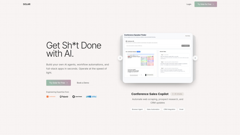 Solar: AI-Powered Full-Stack Apps, Agents & Automations
