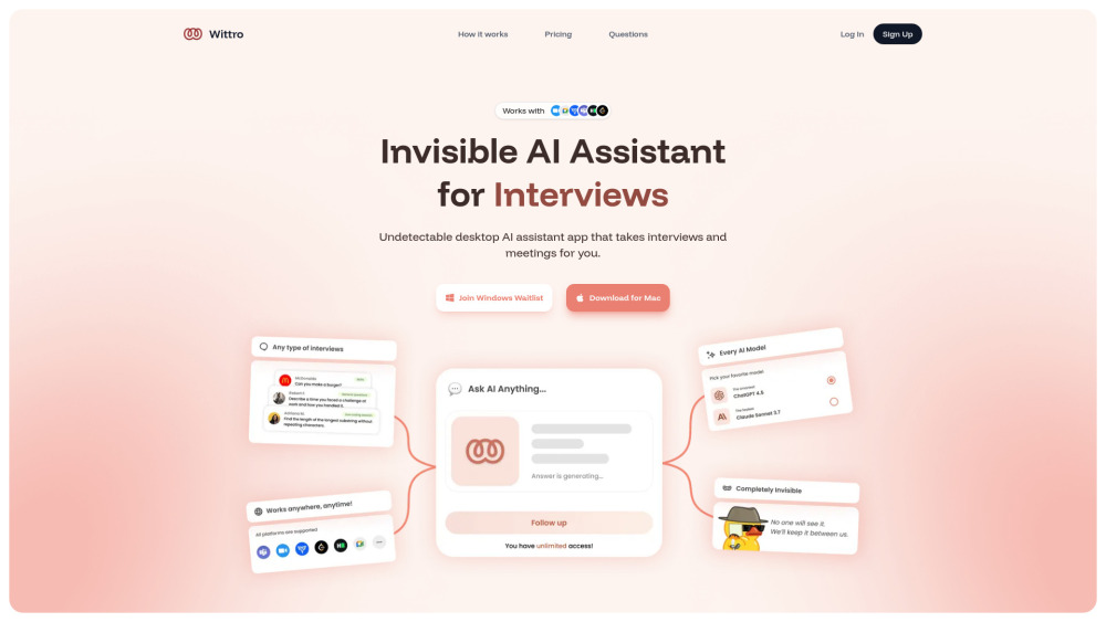 Wittro: AI Assistant for Interviews & Meetings : Undetectable, Smart, Silent, Human