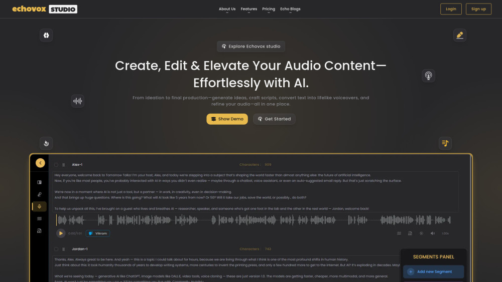 Echovox Studio: AI Audio Creation, Editing & Lifelike Voiceovers