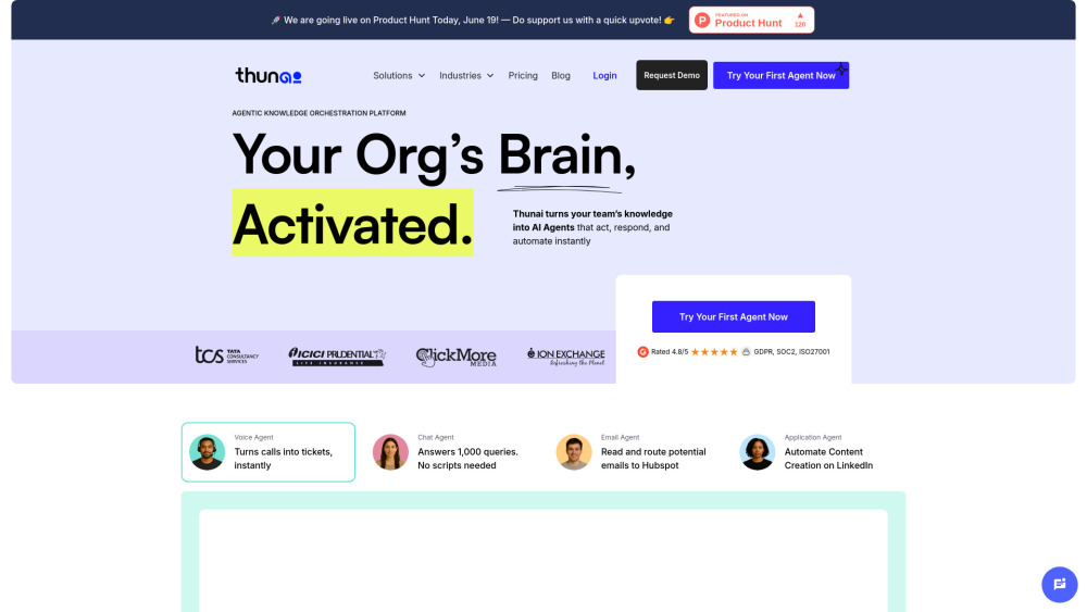Thunai: Org Knowledge to Smart Agents for Automation : Automates Workflows, Boosts Productivity, Scales Expertise