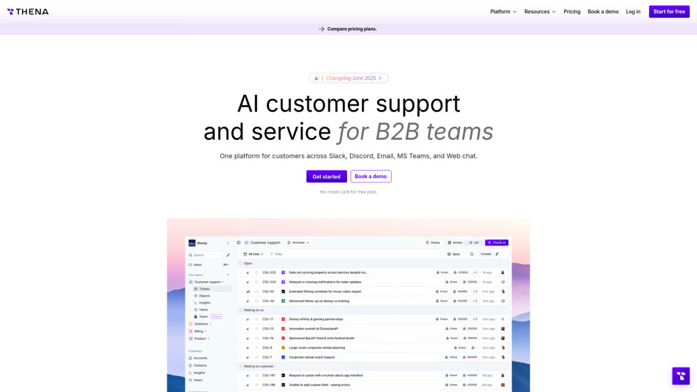Thena: AI Customer Support Platform for B2B Teams : No-Code, Fast Resolution, Scalable, High CSAT