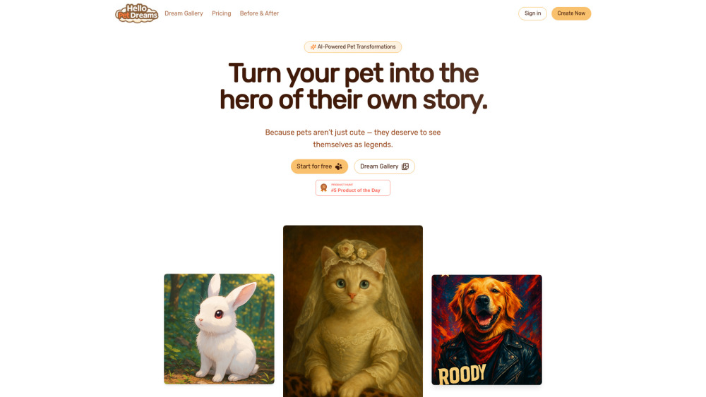 Hello Pet Dreams: 30+ AI Styles, High-Res Art in Seconds Hello Pet Dreams: 30+ AI Styles, High-Res Art in Seconds