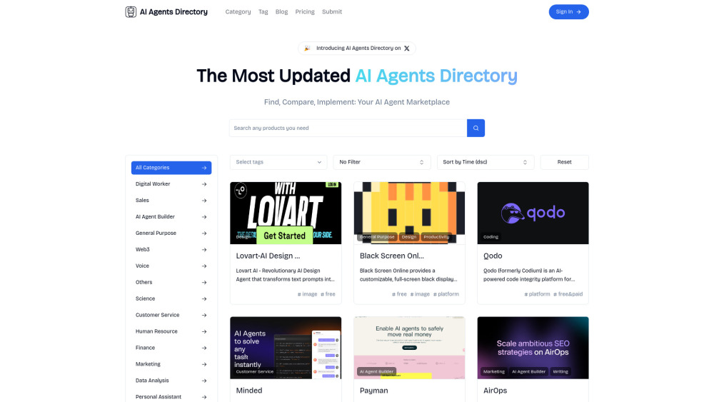 AI Agents Directory : Discover, Compare, Implement Top AI Agents