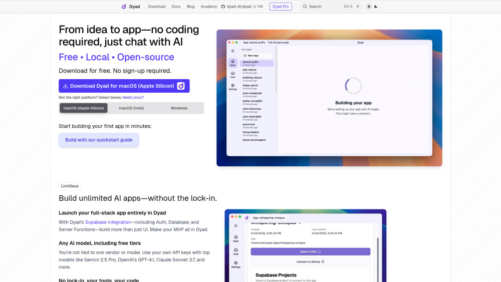 Dyad: Free, Local, Open-Source AI App Builder – No-Code 🚀