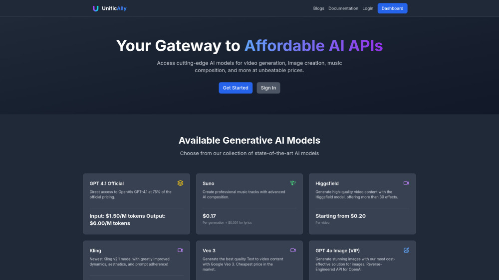 UnificAlly: Affordable AI APIs, Plug-and-Play, No-Code Integration