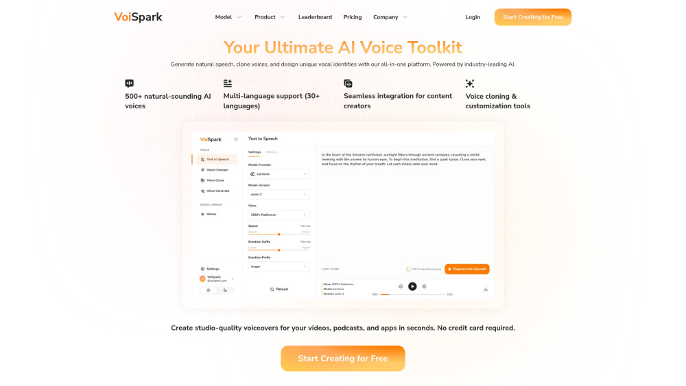 VoiSpark: AI Voice Generator, Cloning & Custom Voices