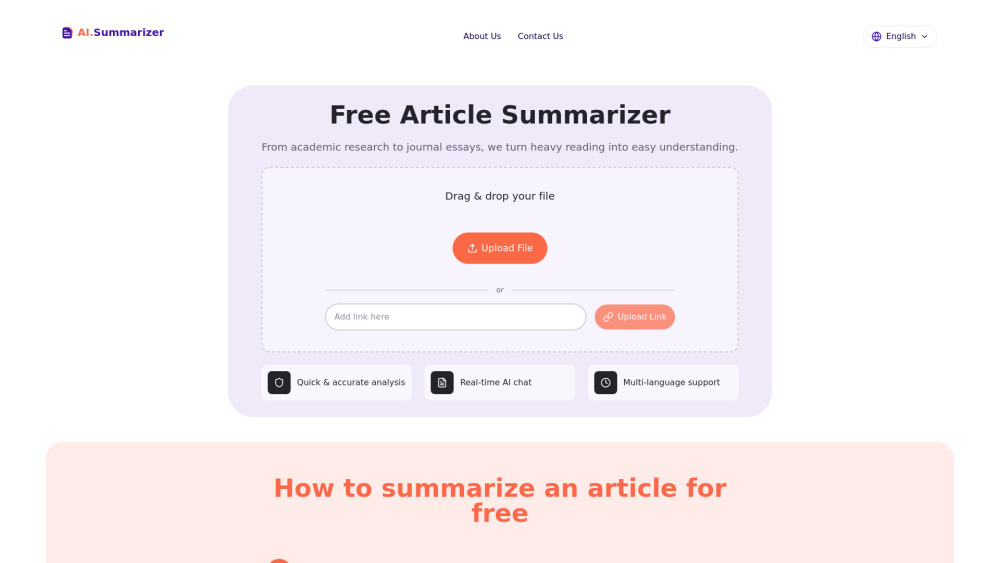 Free AI Article Summarizer : 80+ Languages, Any Length, Q&A