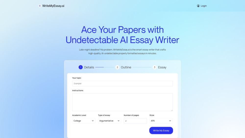 WriteMyEssay.ai : Undetectable AI Essay Writer, Fully Cited WriteMyEssay.ai : Undetectable AI Essay Writer, Fully Cited