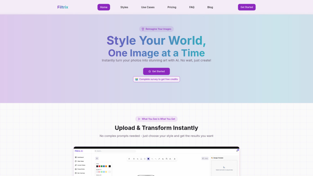 Filtrix AI: AI Photo Editor, Custom Styles & One-Click Art ✨