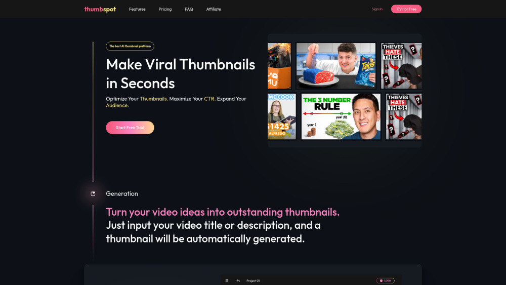 Thumbspot : AI-Powered Viral Thumbnail Generator for High CTR Thumbspot : AI-Powered Viral Thumbnail Generator for High CTR