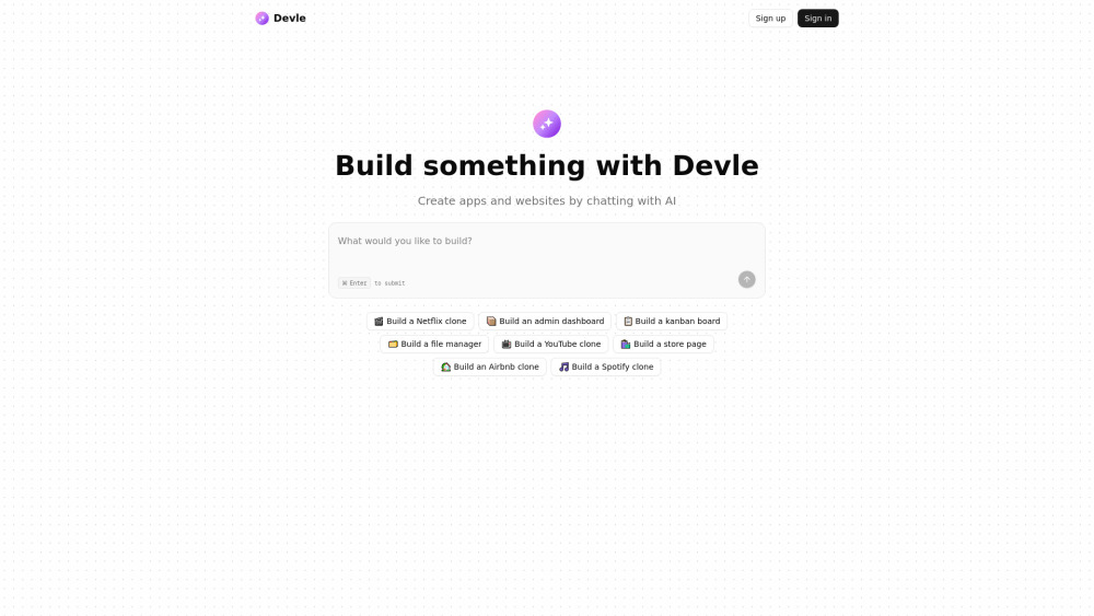Devle: AI Platform to Build Apps & Websites via Chat : No-Code, Instant Launch, Chat-Based Development