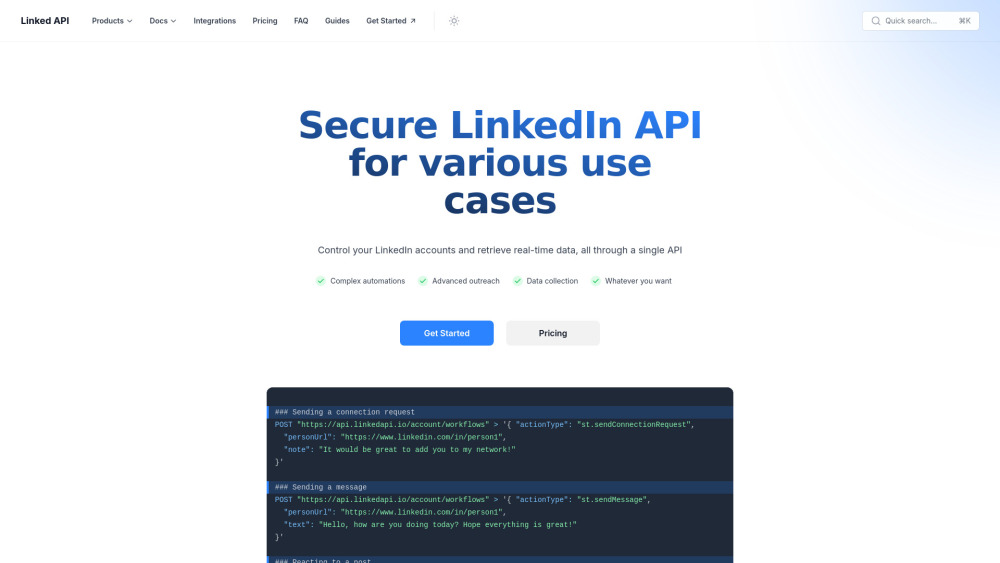 Linked API: Secure LinkedIn Integration, No Rate Limits, Full Auth Linked API: Secure LinkedIn Integration, No Rate Limits, Full Auth