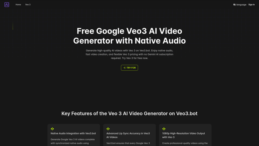 Veo3.bot: Free Google Veo 3 AI Video Gen + Native Audio Veo3.bot: Free Google Veo 3 AI Video Gen + Native Audio