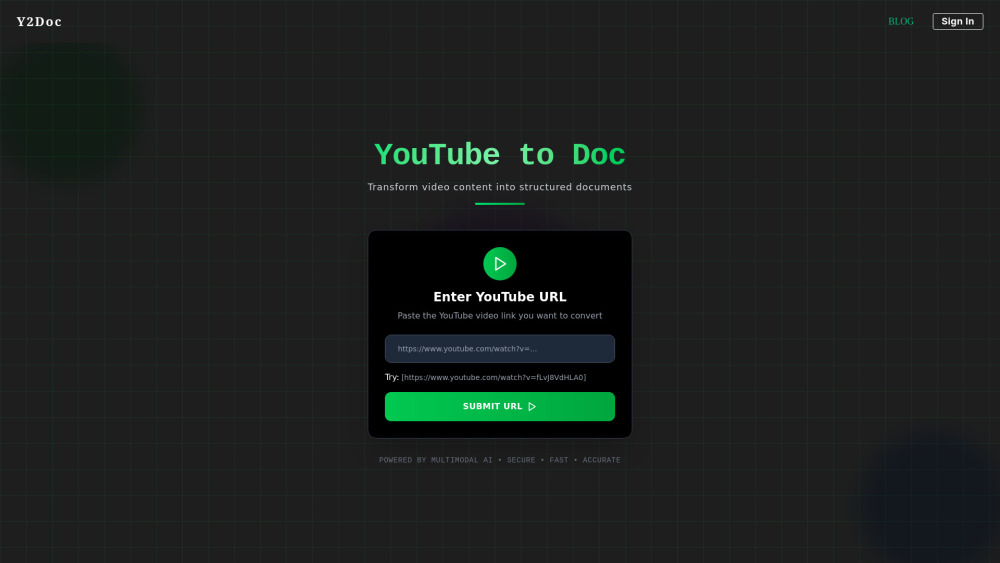 y2doc : YouTube to Structured Doc, One-Click Summarization
