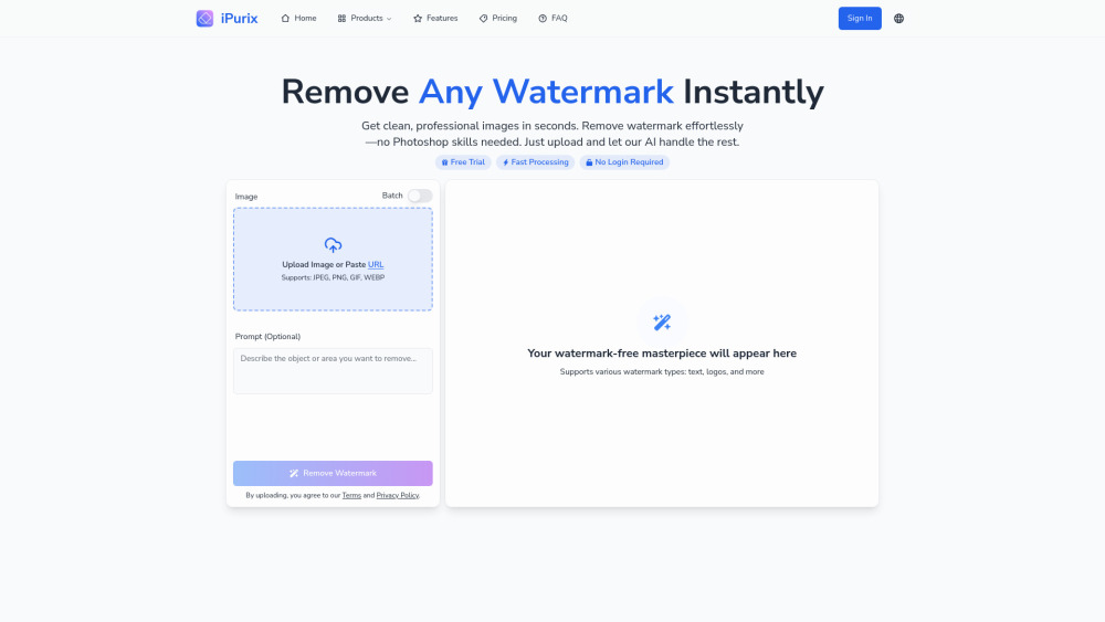 iPurix : AI-Powered Watermark Removal—Fast, Precise, No Skills