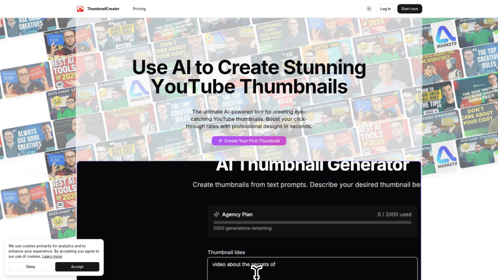 ThumbnailCreator.com : AI-Powered YouTube Thumbnail Design