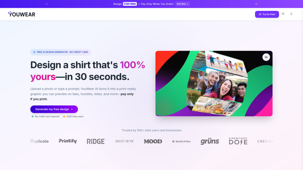 YouWear : Free AI T-Shirt Designer—Photos/Prompts → Custom Tees YouWear : Free AI T-Shirt Designer—Photos/Prompts → Custom Tees