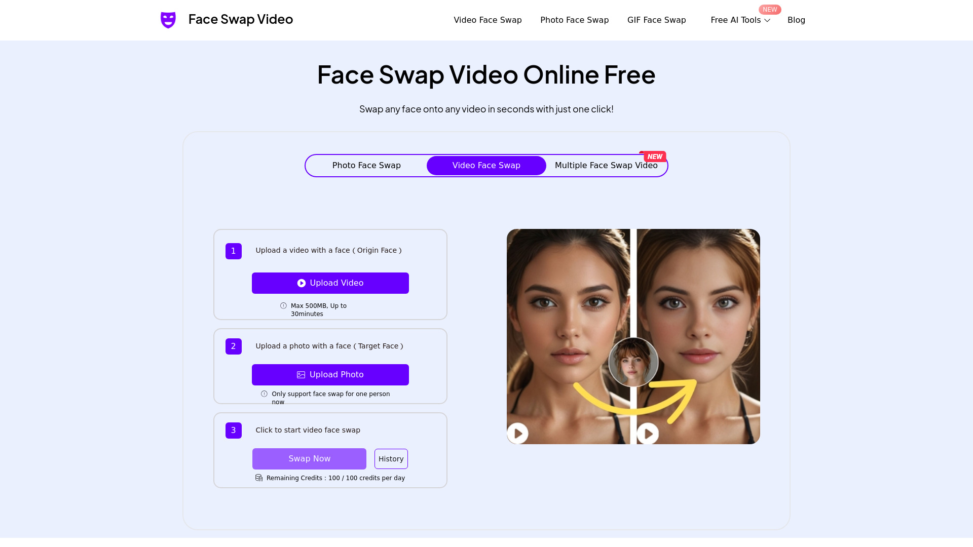 FaceSwapVideo website preview