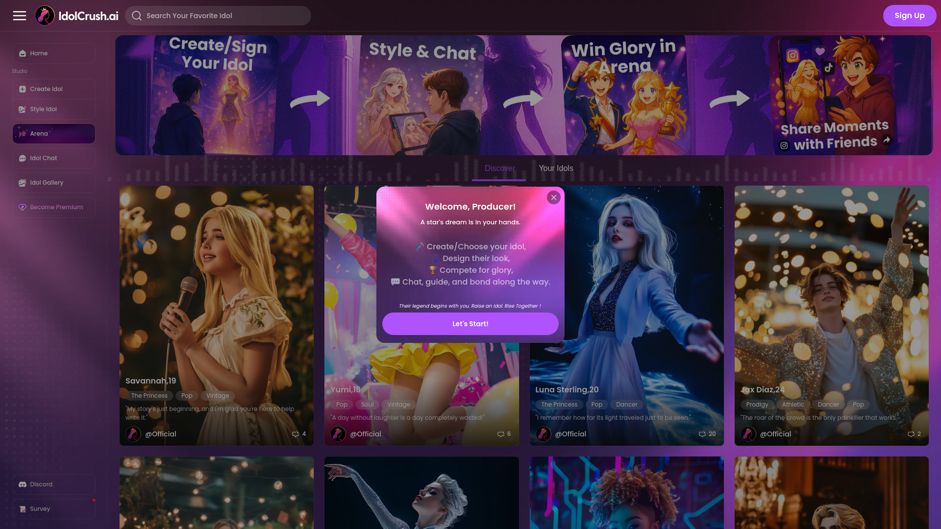 IdolCrush.ai website preview