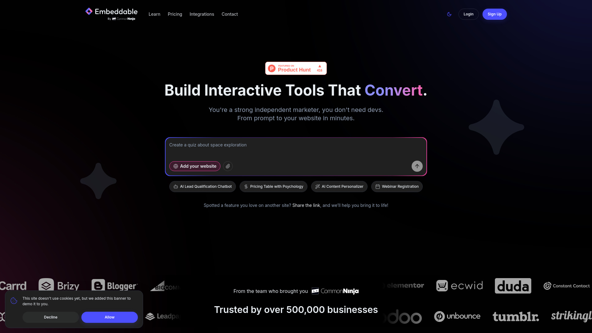Embeddable website preview