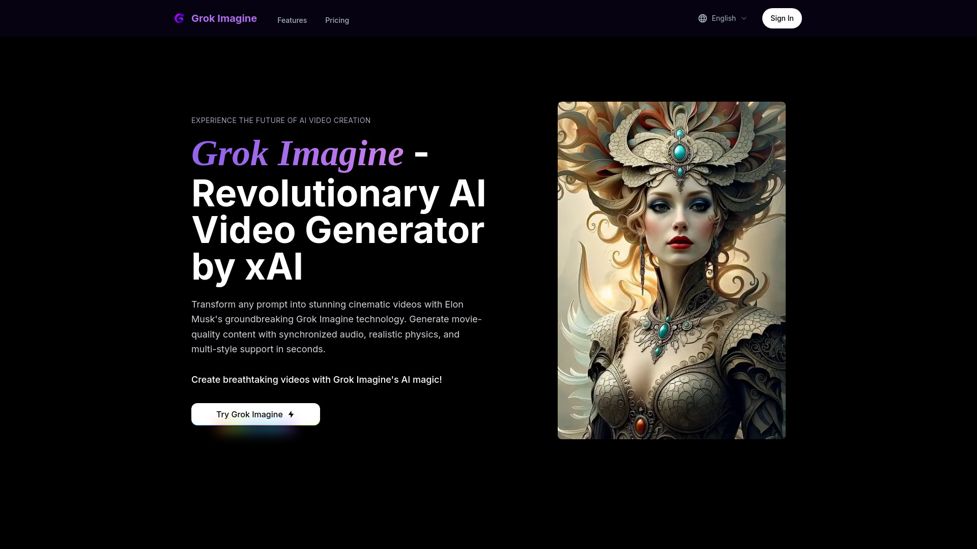 Grok Imagine website preview
