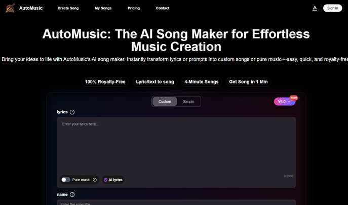 AI Song Maker : Create Custom Songs Instantly with AutoMusic