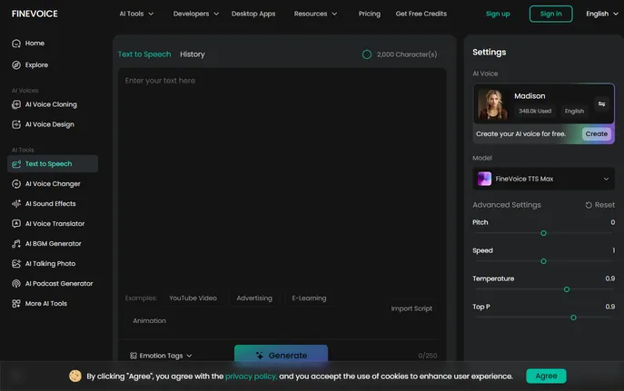 FineVoice Text to Speech : 1500+ Voices, 154 Languages, Free
