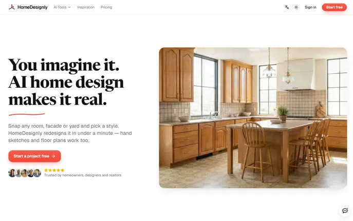 HomeDesignly AI Tool : Redesign Rooms, Facades, Gardens Free