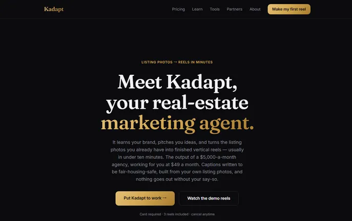 Kadapt - AI Real Estate Video Reel Maker Tool : AI Script, Voiceover, Captions, Branded Vertical Reels